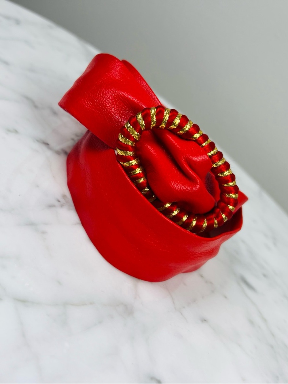 Vintage 1990s Cherry Red Belt – Gold-Tone Rope Buckle – Retro Statement - Picture 3 of 6